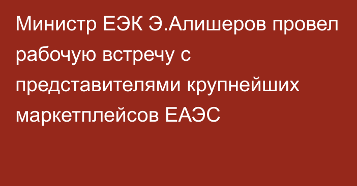 Министр ЕЭК Э.Алишеров провел рабочую встречу с представителями крупнейших маркетплейсов ЕАЭС