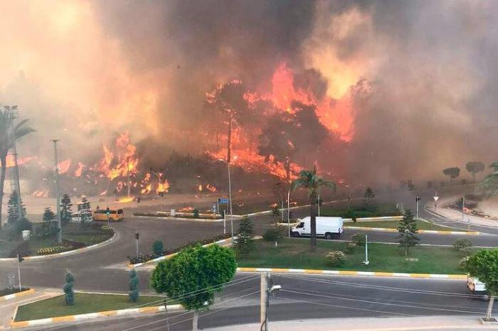 Крупный лесной пожар тушат в Анталии