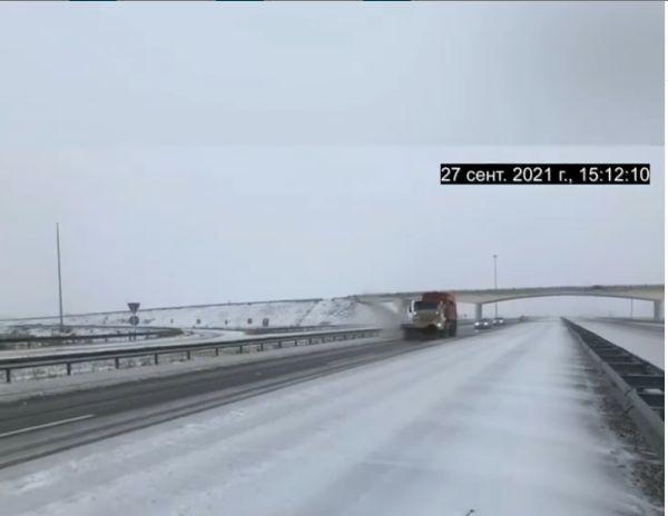На автодороге «Нур-Султан – Щучинск» пошел снег