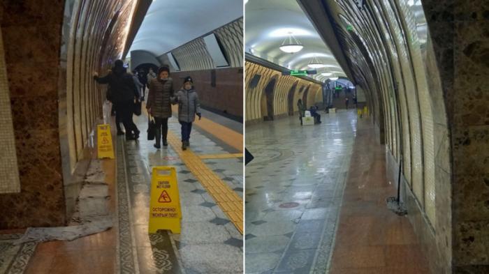 Алматинцы сообщили о протечке на станции метро 