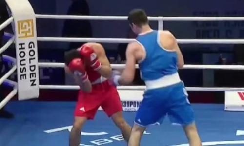 Таджикистанский боксер дикими сериями отправил соперника в нокдаун и нокаут на чемпионате Азии. Видео