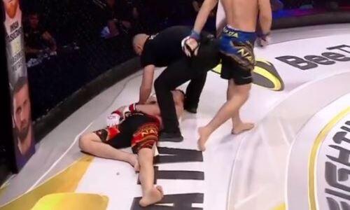 Неожиданной «отключкой» казахского бойца завершился поединок на турнире по MMA. Видео