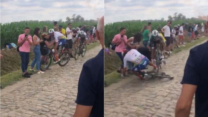 Велогонщик сломал шею, столкнувшись со зрителем на 