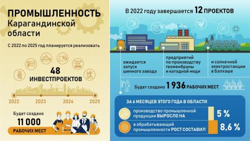 В 2022 году в Карагандинской области реализуют 12 инвестпроектов