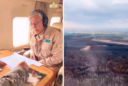 Облет пострадавших от пожара территорий Костанайской области совершил Президент РК
