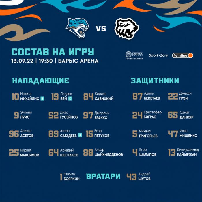 Объявлен состав «Барыса» на первый домашний матч сезона КХЛ