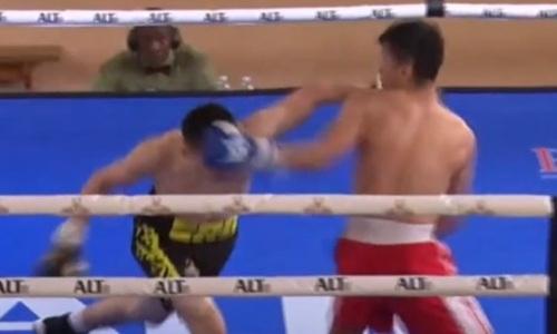 Непобежденный казахстанский боксер отправил в брутальный нокаут таджикистанца на первой минуте боя. Видео