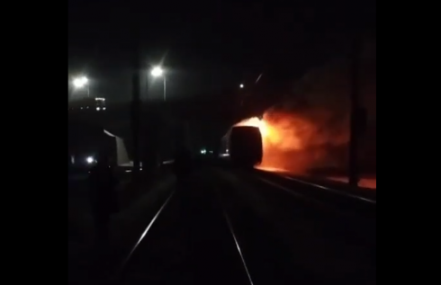 Видео с места пожара в поезде 