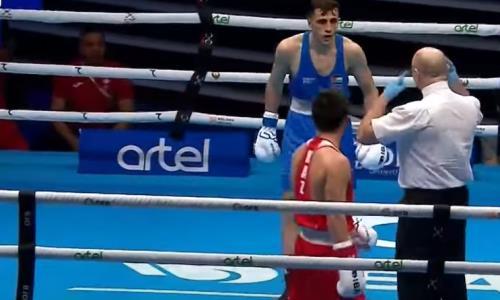 Видео полного боя казахстанского боксера на ЧМ-2023 со скандальным исходом