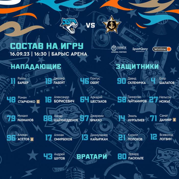 «Барыс» объявил состав на матч КХЛ против «Адмирала»