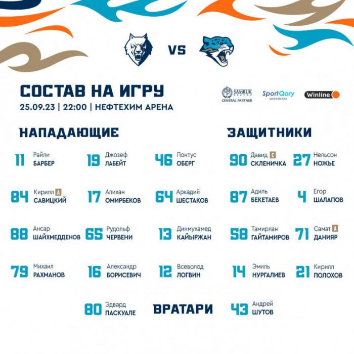 «Барыс» объявил состав на матч КХЛ с «Нефтехимиком»