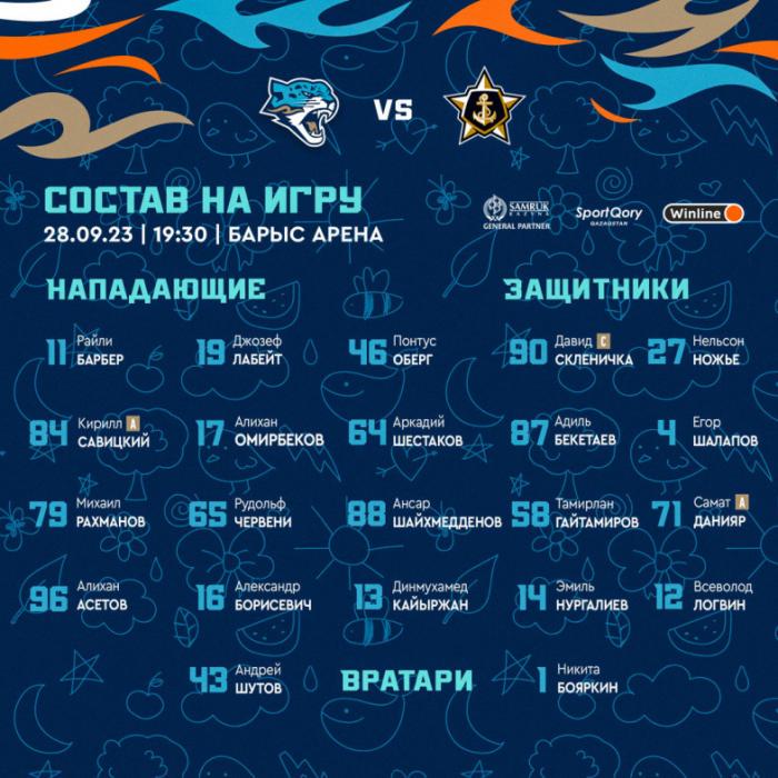 «Барыс» объявил состав на матч КХЛ с «Адмиралом»