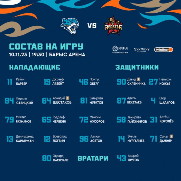 «Барыс» объявил состав на матч КХЛ против «Куньлунь Ред Стар»