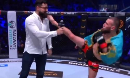 Казахстанский боец чуть не нокаутировал комментатора UFC ударом в голову. Видео