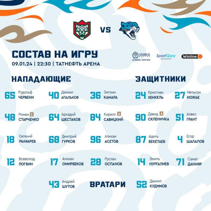 «Барыс» опубликовал состав на матч с «Ак Барсом» в КХЛ