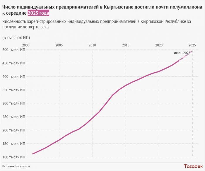В Кыргызстане насчитывалось полмиллиона индивидуальных предпринимателей на середину 2025 года