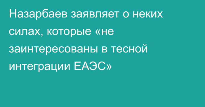 Назарбаев заявляет о неких силах, которые «не заинтересованы в тесной интеграции ЕАЭС»