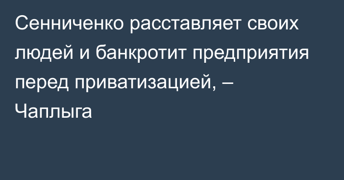 Сенниченко расставляет своих людей и банкротит предприятия перед приватизацией, – Чаплыга