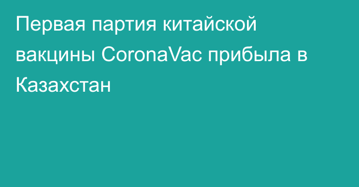 Первая партия китайской вакцины CoronaVac прибыла в Казахстан