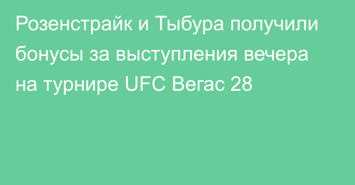 Розенстрайк и Тыбура получили бонусы за выступления вечера на турнире UFC Вегас 28