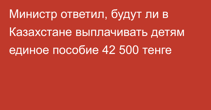 Министр ответил, будут ли в Казахстане выплачивать детям единое пособие 42 500 тенге