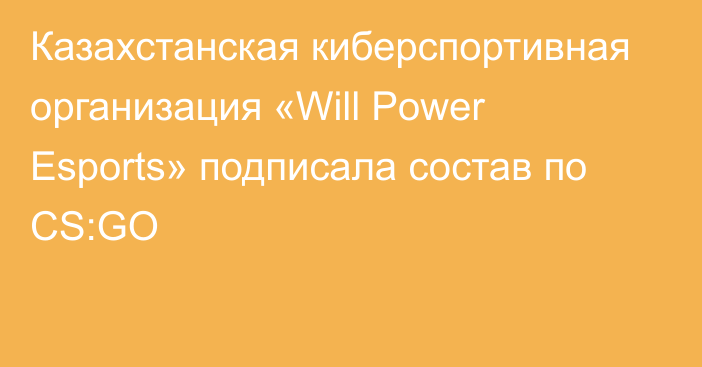Казахстанская киберспортивная организация «Will Power Esports» подписала состав по CS:GO
