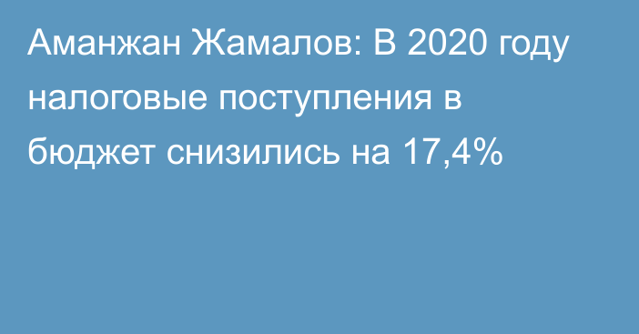 Аманжан Жамалов: В 2020 году налоговые поступления в бюджет снизились на 17,4%