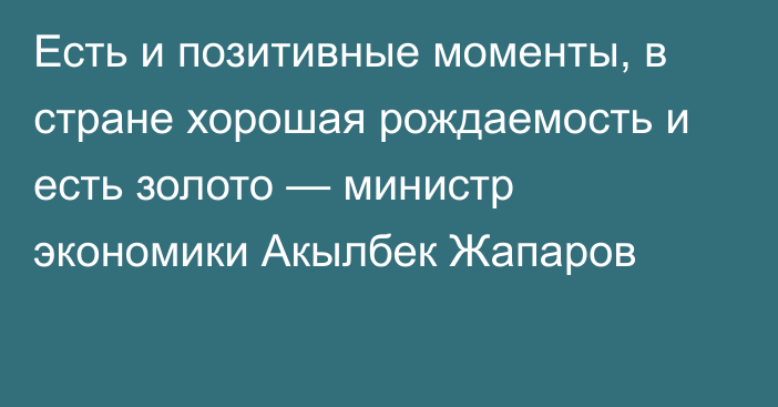 Есть и позитивные моменты, в стране хорошая рождаемость и есть золото — министр экономики Акылбек Жапаров