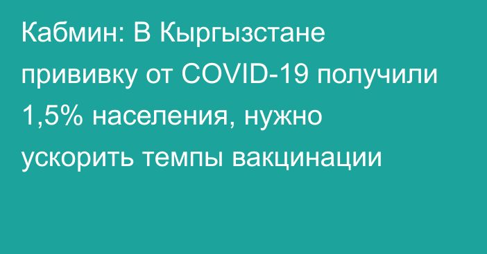 Кабмин: В Кыргызстане прививку от COVID-19 получили 1,5% населения, нужно ускорить темпы вакцинации