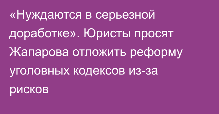 «Нуждаются в серьезной доработке». Юристы просят Жапарова отложить реформу уголовных кодексов из-за рисков