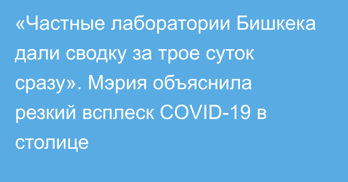 «Частные лаборатории Бишкека дали сводку за трое суток сразу». Мэрия объяснила резкий всплеск COVID-19  в столице
