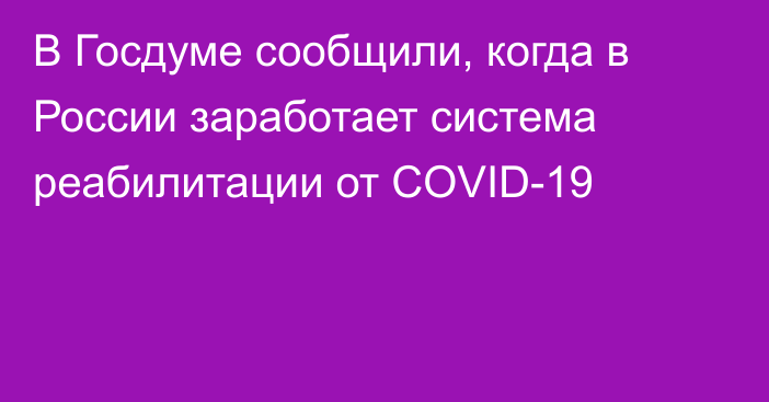 В Госдуме сообщили, когда в России заработает система реабилитации от COVID-19