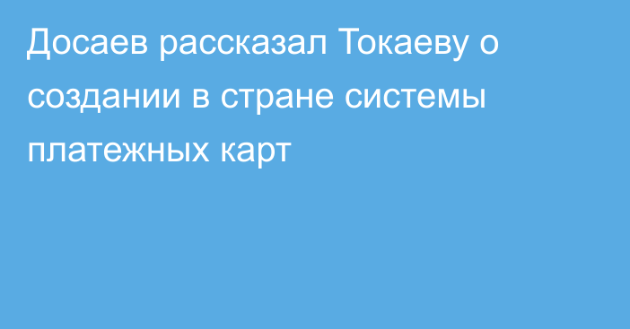 Досаев рассказал Токаеву о создании в стране системы платежных карт