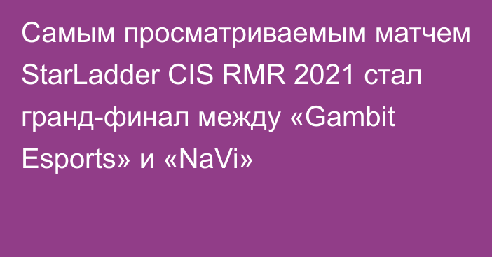 Самым просматриваемым матчем StarLadder CIS RMR 2021 стал гранд-финал между «Gambit Esports» и «NaVi»