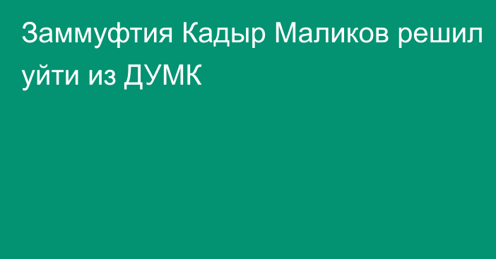 Заммуфтия Кадыр Маликов решил уйти из ДУМК