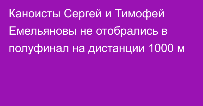 Каноисты Сергей и Тимофей Емельяновы не отобрались в полуфинал на дистанции 1000 м