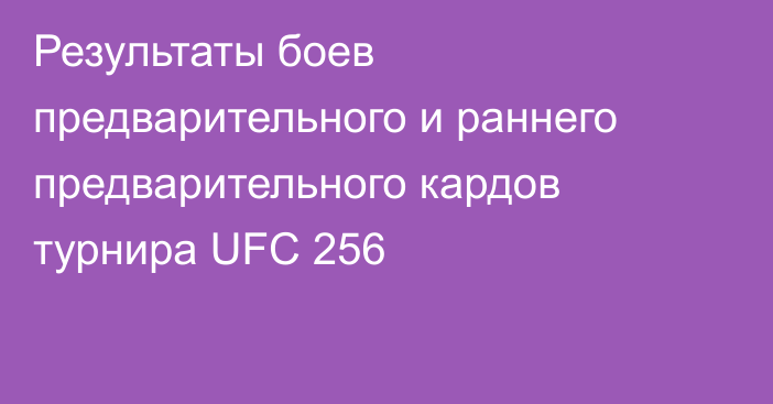 Результаты боев предварительного и раннего предварительного кардов турнира UFC 256