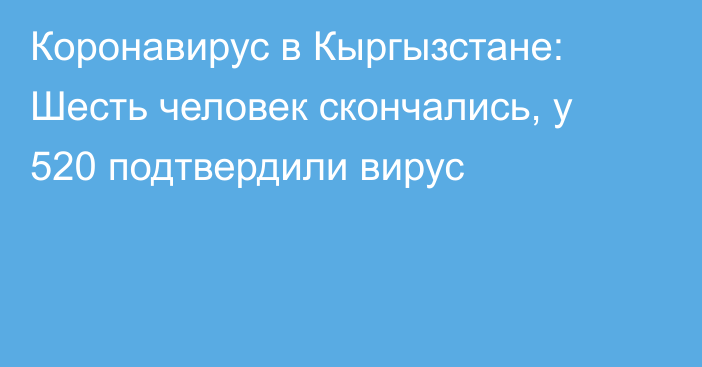 Коронавирус в Кыргызстане: Шесть человек скончались, у 520 подтвердили вирус