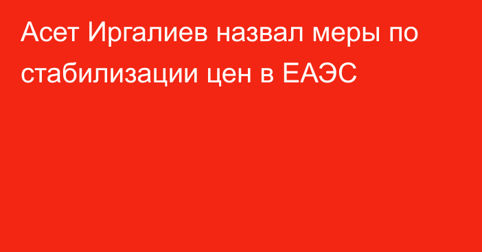 Асет Иргалиев назвал меры по стабилизации цен в ЕАЭС