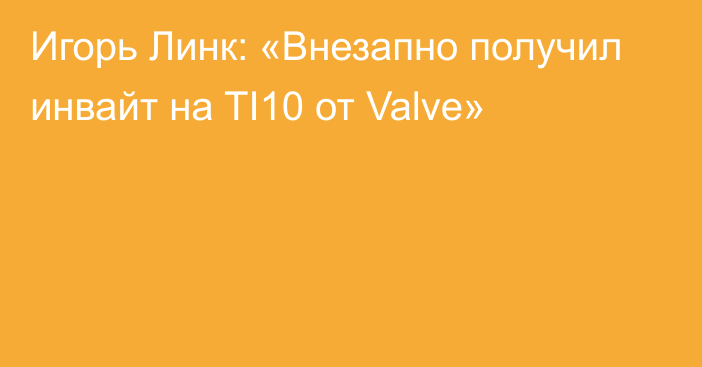 Игорь Линк: «Внезапно получил инвайт на TI10 от Valve»