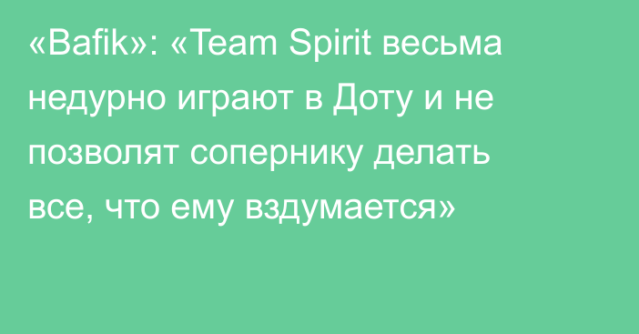 «Bafik»: «Team Spirit весьма недурно играют в Доту и не позволят сопернику делать все, что ему вздумается»