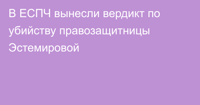 В ЕСПЧ вынесли вердикт по убийству правозащитницы Эстемировой