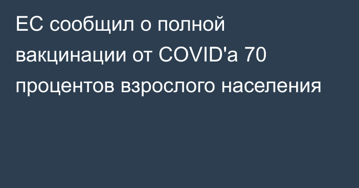 ЕС сообщил о полной вакцинации от COVID'а 70 процентов взрослого населения