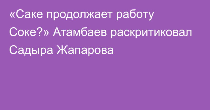 «Саке продолжает работу Соке?» Атамбаев раскритиковал Садыра Жапарова