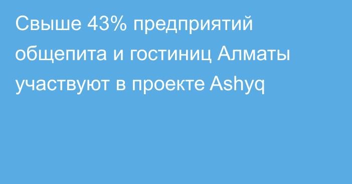 Свыше 43% предприятий общепита и гостиниц Алматы участвуют в проекте Ashyq