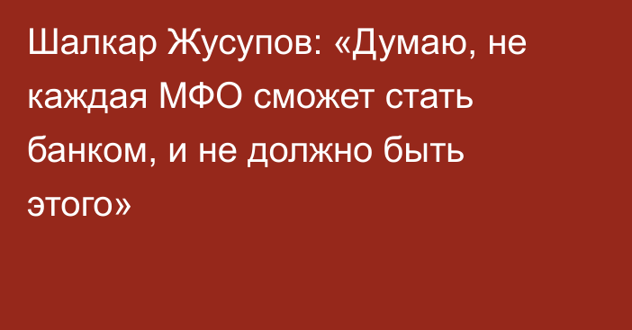 Шалкар Жусупов: «Думаю, не каждая МФО сможет стать банком, и не должно быть этого»