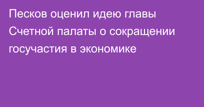 Песков оценил идею главы Счетной палаты о сокращении госучастия в экономике