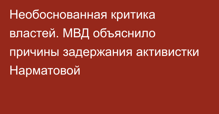 Необоснованная критика властей. МВД объяснило причины задержания активистки Нарматовой