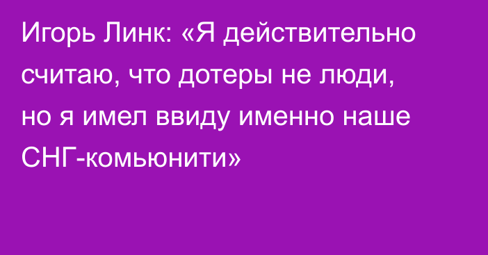 Игорь Линк: «Я действительно считаю, что дотеры не люди, но я имел ввиду именно наше СНГ-комьюнити»