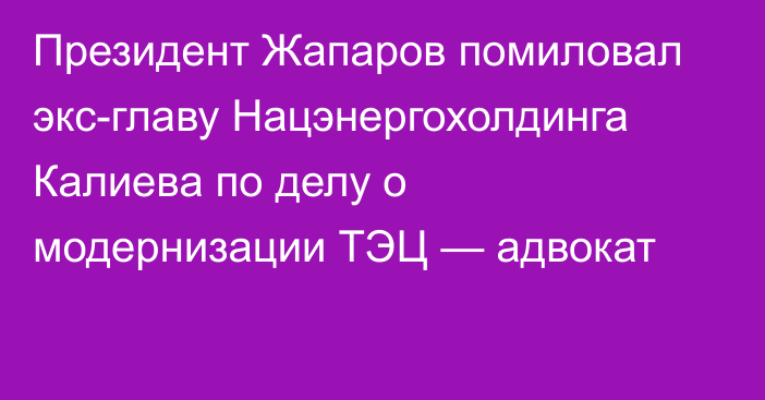 Президент Жапаров помиловал экс-главу Нацэнергохолдинга Калиева по делу о модернизации ТЭЦ — адвокат